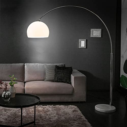 CAGÜ Design Retro Lounge Bogenlampe LUXX Weiß & Chrom glänzend mit Marmorfuß Weiß 175-205cm Höhe verstellbar mit externem Dimmer von CAGÜ