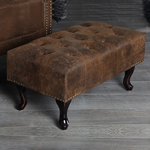cagü edler Designklassiker Fußhocker Winchester Braun Kunstleder im klassisch englischen Chesterfield-Stil von cagü