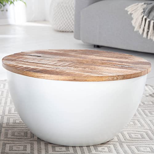cagü Industriedesign Couchtisch PULIM Natur aus Mangoholz und Metallkorpus Weiß 70cm von cagü