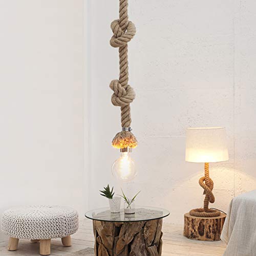 CAGÜ XL Design Maritim Hängelampe SCHIFFSTAU Beige mit Knoten & Schlaufen Manilahanf Abaca handgeferigt 150cm von cagü