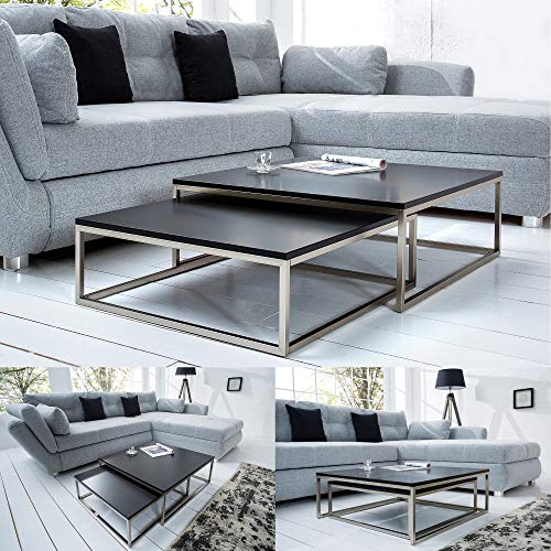 cagü Design 2er Set Couchtische Mailand Schwarz Matt mit gebürstetem Edelstahlgestell 75/65cm cagü Design 2er Set Couchtische Mailand Schwarz Matt mit gebürstetem Edelstahlgestell 75/65cm von cagü