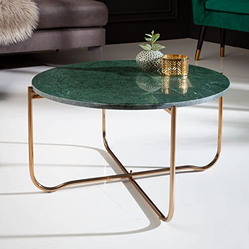 cagü: Design Couchtisch [FLORENTIN] Grün aus Marmor mit Gold Gestell 62cm Durchmesser von CAGÜ