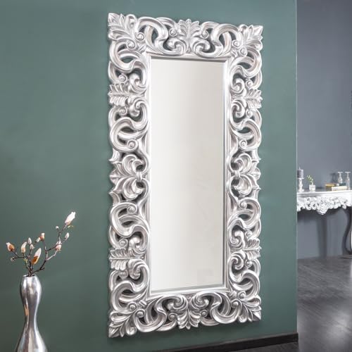 cagü: XXL ROMANTISCHER WANDSPIEGEL SPIEGEL [FLORENCE] SILBER ANTIK in BAROCK-DESIGN aus KUNSTSTEIN 180cm x 90cm | Vertikal oder horizontal aufhängbar! von CAGÜ