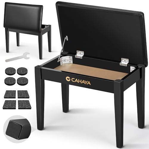 CAHAYA Multifunktional Pianobank mit Stauraum Massivholz: 56 * 34cm PU Leder Gepolsterter Klavierhocker mit Ablagefach - Tragfähigkeit 150 kg Schwarz CY000397 von CAHAYA