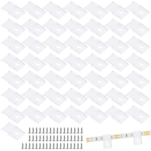 50 Stück LED Strip Befestigung,Transparente Lichtstreifen-Clips Selbstklebend mit Schrauben Montage Halter,LED Starke Befestigung Clips für Lichterkette LED Strip Zubehör Halterung Clips,Wasserdicht von CAIHINIER