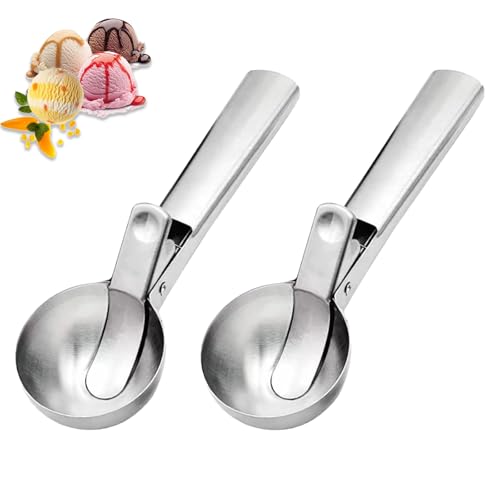 CAIJ 2 Stück Große Eisportionierer, Edelstahl-Eisportionierer mit Auslöser, Handlicher Eisportionierer für Eis, Fleischbällchen, Früchte und Teig von CAIJ