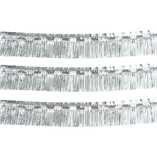 CAIJ 3 Stück Lametta Girlande, 300 x 30cm Silber Fransen Girlande Metallic, Lametta Silber fur Party Deko Geburtstag Deko Hochzei von CAIJ