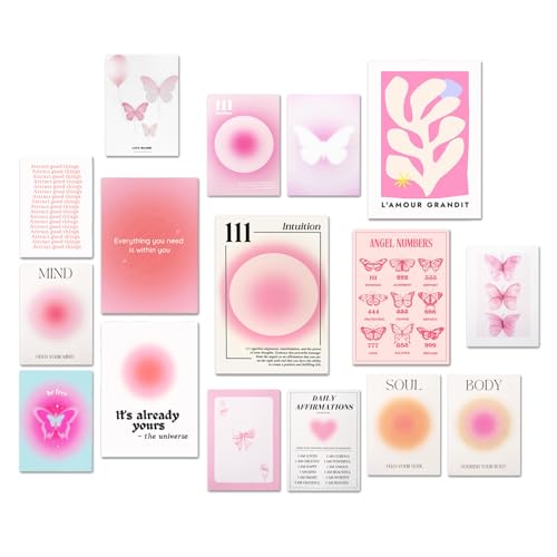 CAIJ Ästhetik Bild, Satz von 16 (30 x 42 cm) Dekorative Poster, Ungerahmt, Rosa Mädchen, Rosa, Mädchen Dekorative Wandkunst, Schlafzimmer, Wohnzimmer, Saubere Ästhetik von CAIJ