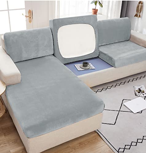 CAIJIN Sofa Sitzkissenbezug, weicher Samtstoff Stretch Sitzkissenschutz superweicher ，Dicker Sitzkissenbezug für soföbelschutz (3-Sitzer, Hellgrau) von CAIJIN