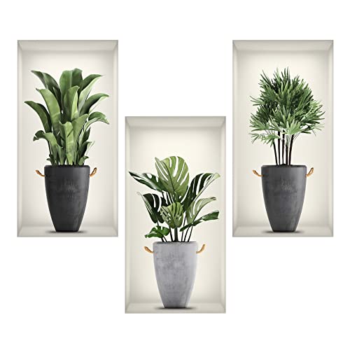 3D Wandaufkleber Vase, 3 Stück Vasen Wandtattoo für Wohnzimmer Wandabziehbilder, Grüne Pflanzen Wandsticker Selbstklebend Flasche Wandbilder für Wohnzimmer Schlafzimmer Küche von CAINCAY