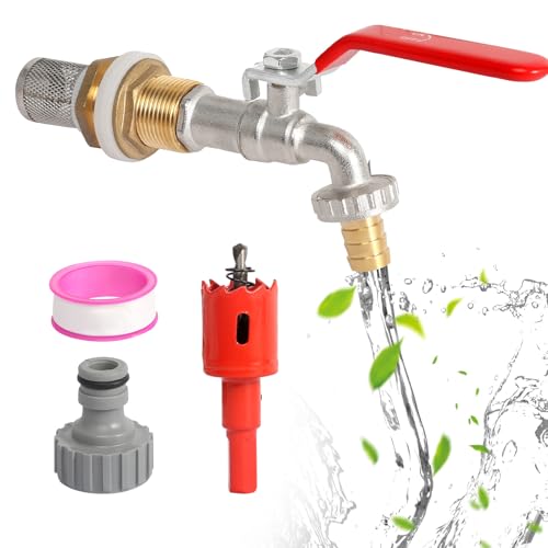 IBC Auslaufhahn 1/2 Zoll Kugelauslaufhahn S60x6 Kugel Auslaufventil Gartenschlauch Garten Wasserhahn mit Schlauchverschraubung+Filtersieb+Lochsäge für IBC Regenwassertank Container von CAINCAY