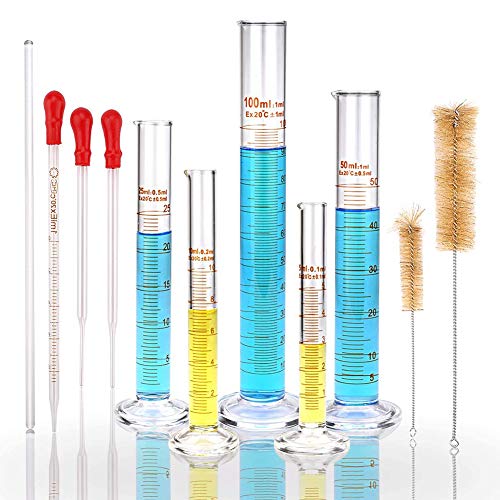 CAIONPLE Glas Mess Zylinder Set, Premium Borosilikat Zylinder Kit mit 3 Pipetten + 2 BüRsten + 1 RüHr Stab von CAIONPLE