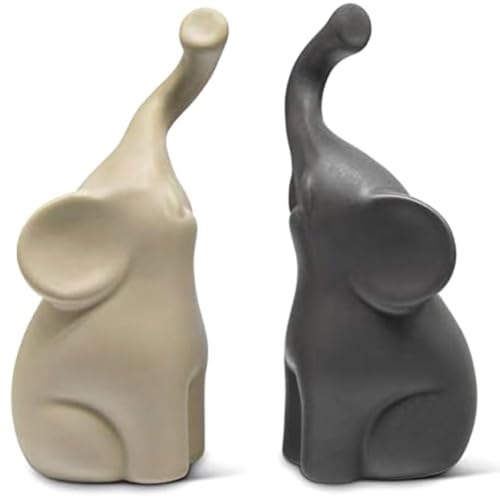 CAIONPLE Liebevolles Elefantenpaar in Beige und, Moderne Keramikskulptur, Figur Als Set, Dekorationsfigur – Ornament von CAIONPLE