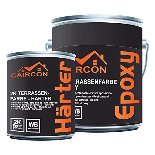 CAIRCON 2K Epoxidharz Terrassenfarbe Härter Balkonfarbe Beschichtung Bodenfarbe außen Anthrazitgrau 2,5Kg von CAIRCON