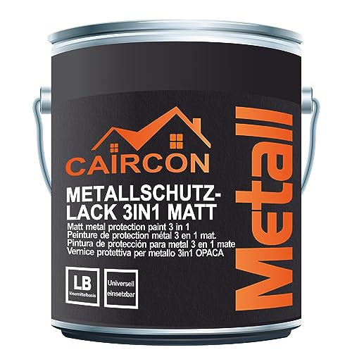 CAIRCON Metallschutzlack MATT 3in1 Metallfarbe Metalllack Rostschutzfarbe Schwarz - 2,5L von CAIRCON