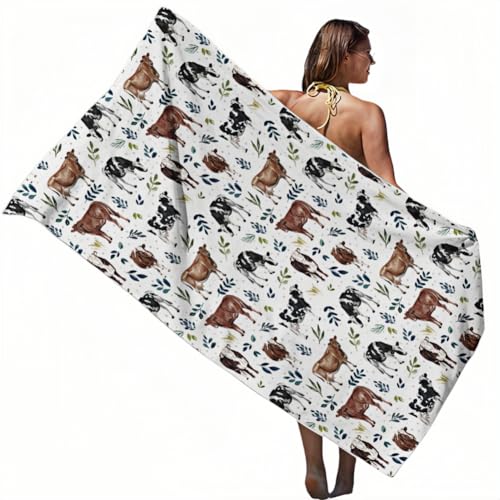 CAIRF 75×150cm Kuh Huhn Schwein Muster Strandtuch, Mikrofaser saugfähige schnell trocknende Badetuch, modische Handtuch Tuch ohne Fading, fusselfrei Erwachsene Wrap Towel von CAIRF