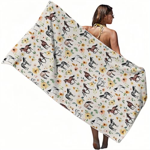 CAIRF 75×150cm Pferd Muster Strandtuch, Mikrofaser saugfähige schnell trocknende Badetuch, modische Handtuch Stoff ohne Fading, fusselfreie Erwachsene Wrap Towel, Mehrfarbig von CAIRF