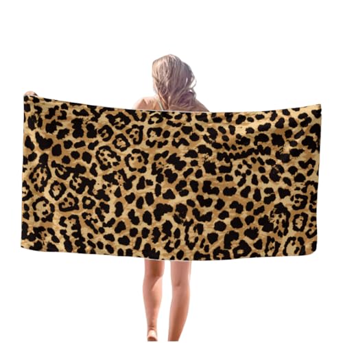 CAIRF Braun Blau Leopardenmuster Mikrofaser Strandtuch,Leicht Schnelltrocknend Strandhandtuch,Sexy Groß Leopard Tier Blumen Druck Sandfrei Badetuch Saunatuch Strandtücher,Reisen Schwimmen Handtuch A von CAIRF