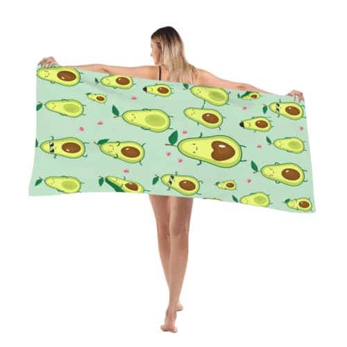 CAIRF Grüne Avocado Durian Muster Groß Schnelltrocknend Strandtuch,Lustige Cartoon Obst Frucht Motiv Bunte Microfaser Strandhandtuch,3D Avocado Badetuch Strandlaken Handtuch,Herren Frauen Badetücher B von CAIRF