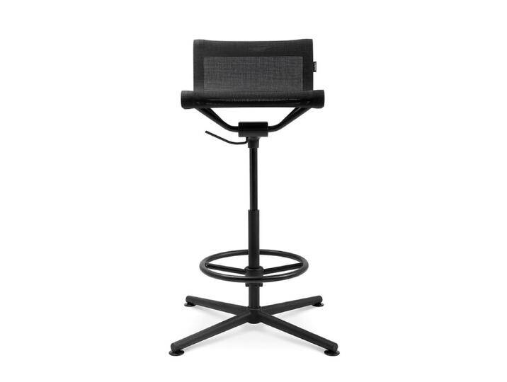 Barstuhl D1 Highstool Wagner Fußkreuz und Fußring Aluminium schwarz matt grau, Designer Stefan Diez, 83-109x77x77 cm von CAIRO