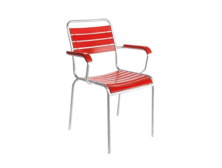 Holzlattenstuhl mit Armlehnen Rigi Schaffner AG Latten Esche rot lackiert, Designer Schaffner, 86x59x61 cm von CAIRO