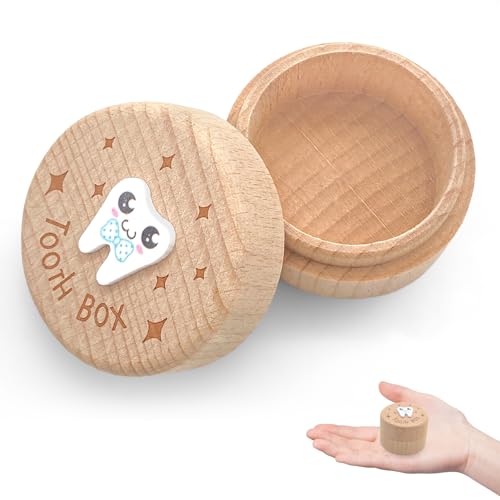 CAIXIANGYU Holz-Milchzahnbox für Jungen & Mädchen Aufbewahrung für Milchzähne, Geschenk zur Taufe/Geburtstag & Andenken an die Zahnfee (Schleifen) von CAIXIANGYU