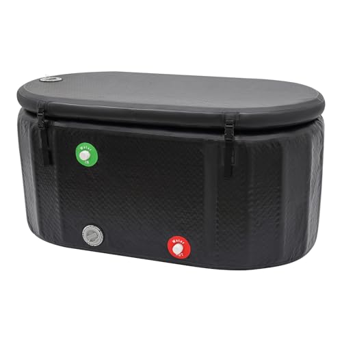 Aufblasbarer Eiseimer Eisbadewanne mit Aufblasbare Pumpe Aufblasbare Eis-Badewanne Ovales Kältetherapie für Sportler, Sommercamp, Innen, Außenbereich (Schwarz, 132x70x54cm) von CAIYGG