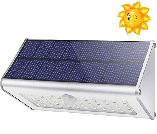 CAIYUE Solarlampen für Außen 1100 Lm 46 LED 4500mAh, Solarwandleuchte, Aluminiumlegierungsschale, Bewegungssensor, drahtloses wasserdichtes Nachtlicht, 4 Smart-Modi (warmweißes Licht) von CAIYUE