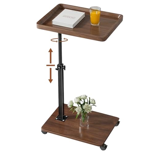 C-förmiger Beistelltisch, Drehbarer Beistelltisch For Sofa Kleiner Couchtisch Mit 360-Grad-Rollen, Mobile Couchtische Aus Massivholz For Wohnzimmer, Schlafzimmer Und Kleine Räume(Square,Whnult) von CAIYZH