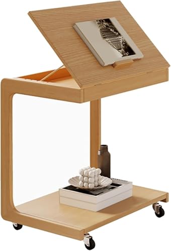 CAIYZH Beistelltisch Aus Holz Mit Rollenden Rädern, Mobiler Kaffeesofa-Beistelltisch Mit Verstellbarem Winkel, Tisch Snack Bücher Für Wohnzimmer Boden Balkon Ecksofa von CAIYZH