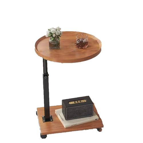 CAIYZH C-förmiger Beistelltisch, Drehbarer Beistelltisch for Sofa Kleiner Couchtisch Mit 360-Grad-Rollen, Mobile Couchtische Aus Massivholz for Wohnzimmer, Schlafzimmer Und Kleine Räume(Round,Wood) von CAIYZH