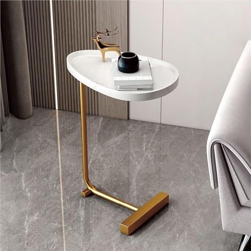 CAIYZH C-förmiger Beistelltisch Kleiner Eiförmiger Sofa-Beistelltisch In Ovaler Form, Moderner Teetisch for Wohnzimmer Schlafzimmer Nachttisch Lesezimmer Snack Tee Kaffeecouch(White) von CAIYZH