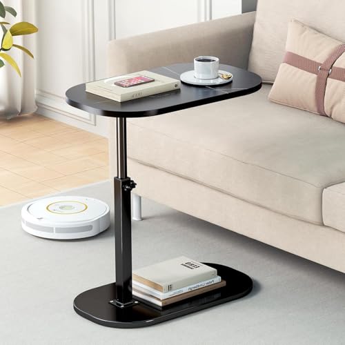CAIYZH C-förmiger Ovaler Beistelltisch Aus Holz Und Metall, Höhenverstellbar 360° Drehbar, C-förmiger Beistelltisch for Sofa, Kaffee, Beistelltische, Wohnzimmer, Schlafzimmer, Nachttisch(Black,A) von CAIYZH