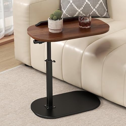 CAIYZH C-förmiger Ovaler Beistelltisch Aus Holz Und Metall, Höhenverstellbar 360° Drehbar, C-förmiger Beistelltisch for Sofa, Kaffee, Beistelltische, Wohnzimmer, Schlafzimmer, Nachttisch(Walnut,B) von CAIYZH