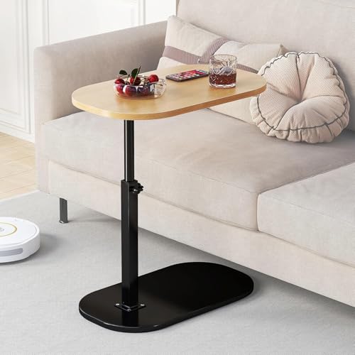 CAIYZH C-förmiger Ovaler Beistelltisch Aus Holz Und Metall, Höhenverstellbar 360° Drehbar, C-förmiger Beistelltisch for Sofa, Kaffee, Beistelltische, Wohnzimmer, Schlafzimmer, Nachttisch(Wood,A) von CAIYZH