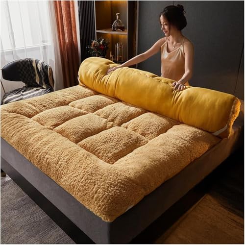 CAIYZH Japanischer Futon – Baumwollfüllung Einzel- Und Doppelbett, Aufrollbare, Faltbare Matratze Dicke Schlafunterlage Schlafmatte Liege Für Wohnheim(Yellow,200 * 220cm) von CAIYZH