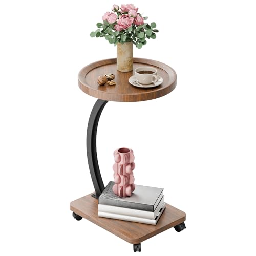 Drehbarer Beistelltisch Für Sofa, Kleine Couchtische Mit 360-Grad-Rollen, Nachttische, Snack- Und Bücher-Beistelltisch Für Wohnzimmer Und Schlafzimmer(Wooden Color) von CAIYZH