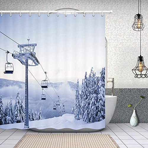 CAJAS Wintersport Schneeskifahren Duschvorhang Seilbahn auf Skigebiet mit Pinienwald in verschneiten Bergen Badvorhang aus Stoff 100 x 180 cm Duschvorhang CAJAS Wintersport Schneeskifahren Duschvorhang Seilbahn auf Skigebiet mit Pinienwald in verschneiten Bergen Badvorhang aus Stoff 100 x 180 cm Duschvorhang von CAJAS
