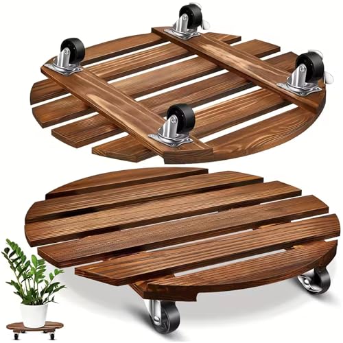 2pcs Pflanzencaddy mit Rädern 12 hölzerner runder Pflanzen Caddy mit abschließbaren Rollen Starke Ladungskapazität für Innenblüten im Freien mit Rädern, Stehen mit rollenden Pla 2pcs Pflanzencaddy mit Rädern 12 hölzerner runder Pflanzen Caddy mit abschließbaren Rollen Starke Ladungskapazität für Innenblüten im Freien mit Rädern, Stehen mit rollenden Pla von CAKEEYUM