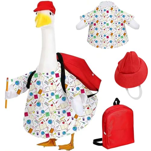 4pcs/Set Klassenzimmer Goose Kleider niedlich zurück in die Schule Yard Goosen Outfits mit Kleiderhutschule Tasche und Bleistift für Patio Lawn Garden Decoration Klassenzimmer, Outfits, Hof -Outf von CAKEEYUM