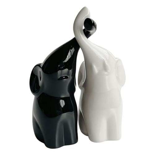 CAKEEYUM 1 Paar Elefant Statue Home Decor Viel Glück Schwarz Weiß Keramik Elefant Figur modern von CAKEEYUM