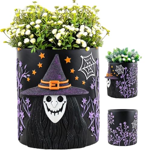 CAKEEYUM Halloween Pflanzer Scary Hexenmuster Harz Pflanzer mit Entwässerungsloch für Außen- und Kunstkunstdekoration 6, 3 Zoll CAKEEYUM Halloween Pflanzer Scary Hexenmuster Harz Pflanzer mit Entwässerungsloch für Außen- und Kunstkunstdekoration 6, 3 Zoll von CAKEEYUM