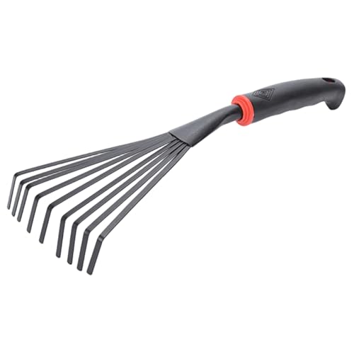 CAKEEYUM Handrake 9 Zähne Edelstahl Kleiner Gartenrake mit Plastikgriff, hängende Gartenhandwerkzeuge für Gartenarbeit, Jäten, Transplantation und Graben von CAKEEYUM