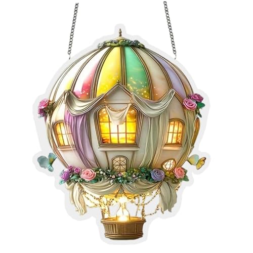 CAKEEYUM Heißluftballon Dekorationen Acryl 2D hängen Festliche Heißluftballon Wandkunst Exquisite Sonnencatcher für Fensterglas Garten Hinterhof Rasen im Freien Dekorationen, Ballooo von CAKEEYUM