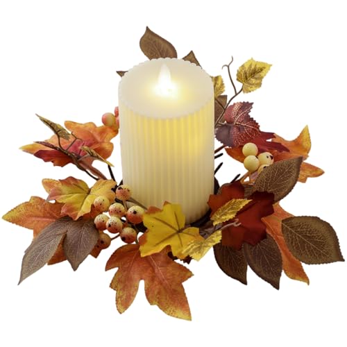 CAKEEYUM Herbstkerzenringe 9.8 künstliche Ahornblätter Kerzenringkränze mit Beeren Kleiner Herbstkranz für Thanksgiving Halloween Tisch Mittelstücke Dekor CAKEEYUM Herbstkerzenringe 9.8 künstliche Ahornblätter Kerzenringkränze mit Beeren Kleiner Herbstkranz für Thanksgiving Halloween Tisch Mittelstücke Dekor von CAKEEYUM