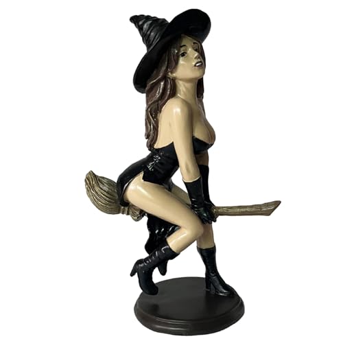 CAKEEYUM Hexenstatues 3D -Harz Hexenfigur auf Besen Gothic Halloween Statue mit Stand für Bücherregalsta CAKEEYUM Hexenstatues 3D -Harz Hexenfigur auf Besen Gothic Halloween Statue mit Stand für Bücherregalsta von CAKEEYUM