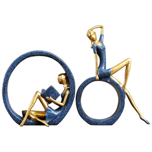 CAKEEYUM Lesungstatue, 2pcs Harz Yoga & Reading Girl Book Regal Dekor, ästhetische Sammlerfiguren für Wohnzimmertischschalter für Heimbüro von CAKEEYUM