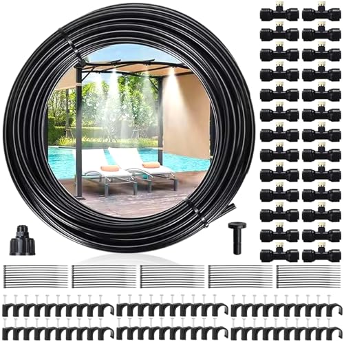 CAKEEYUM Outdoor Misters für die Kühlung von Terrassen, 59 -Fuß -Nebelsystem mit Zubehör Wasser Mister für Gartengarten Gewächshauswässerung von CAKEEYUM