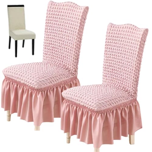 CAKEEYUM Speisesuhl Slippcovers mit Rock 2PCS Stretch Nicht -Schlupfabdeckungen für Esszimmerstühle Waschbare Möbelschutz für Hochzeitsfeiern Bankett Küche, Style 2 von CAKEEYUM