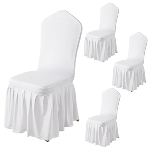 CAKEEYUM Stuhlabdeckung 4PCs Stretch Protective Dick weißer Essstuhlabdeckungen mit Rock waschbar und abnehmbar für Hochzeitsfeierzeremonie CAKEEYUM Stuhlabdeckung 4PCs Stretch Protective Dick weißer Essstuhlabdeckungen mit Rock waschbar und abnehmbar für Hochzeitsfeierzeremonie von CAKEEYUM